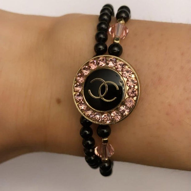 Black Tourmaline Vintage Button Bracelet