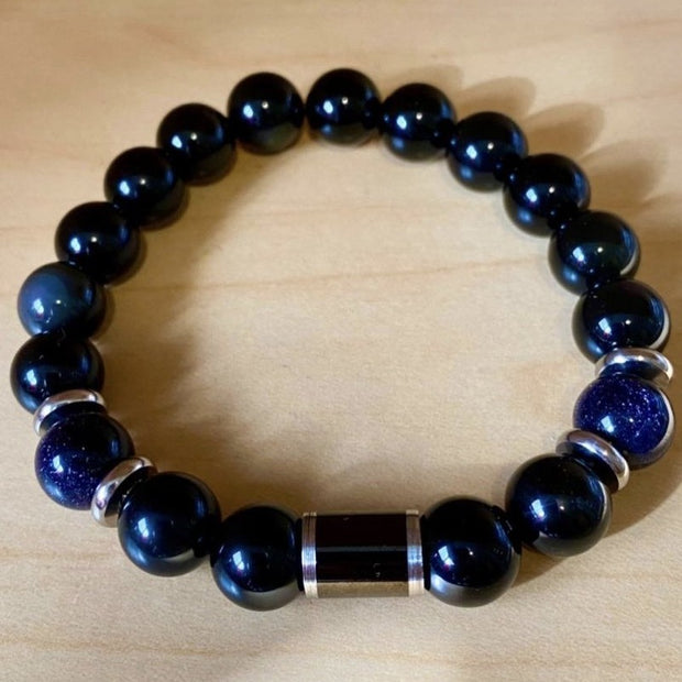 Black Obsidian and Blue Goldstone Men's Bracelet