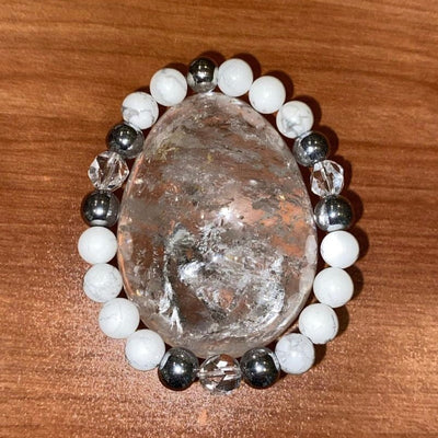 Howlite, Hematite and Clear Quartz Bracelet
