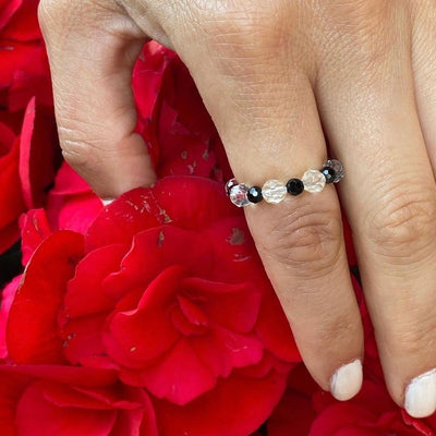 Clear Quartz and Black Spinel Ring
