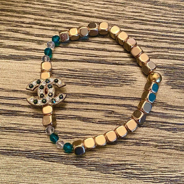 Hematite and Premium Crystal Vintage Button Bracelet.
