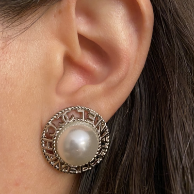 Pearl Vintage Button Earrings