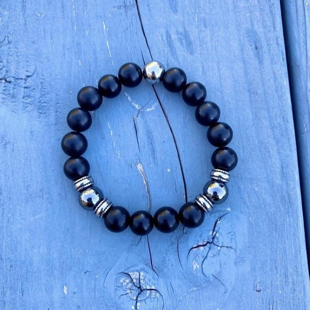 Black Agate and Hematite Men's Bracelet