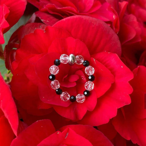 Clear Quartz and Black Spinel Ring