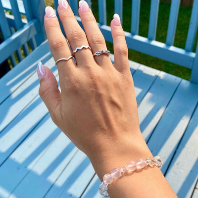 Clear Quartz and Rose Quartz Heart Bracelet