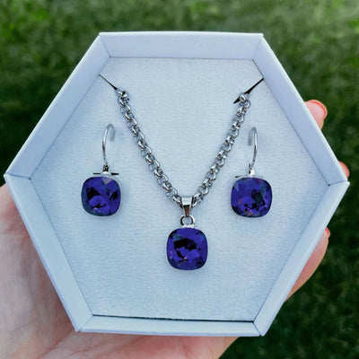Purple Premium Crystal Earring and Necklace Set