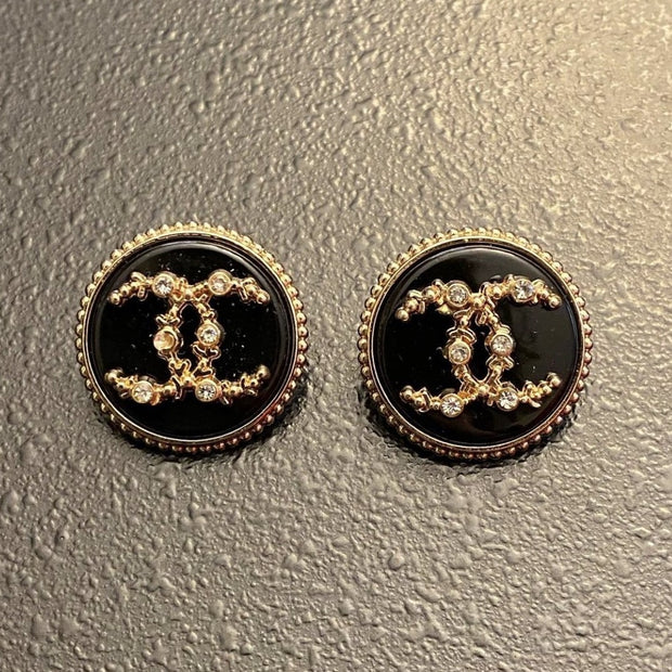 Black and Gold Vintage Button Earrings