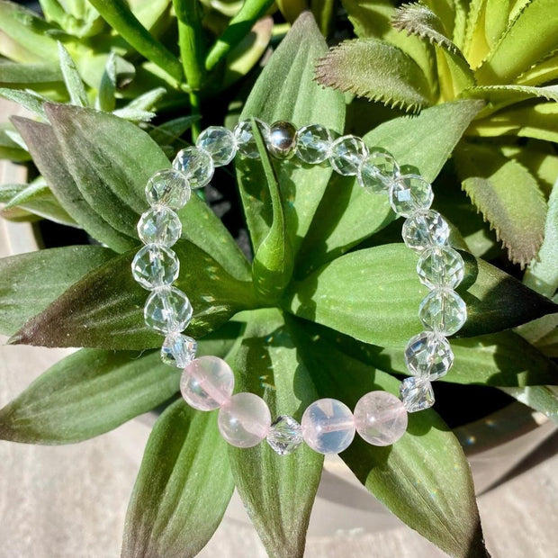 Clear Quartz and Rose Quartz Heart Bracelet