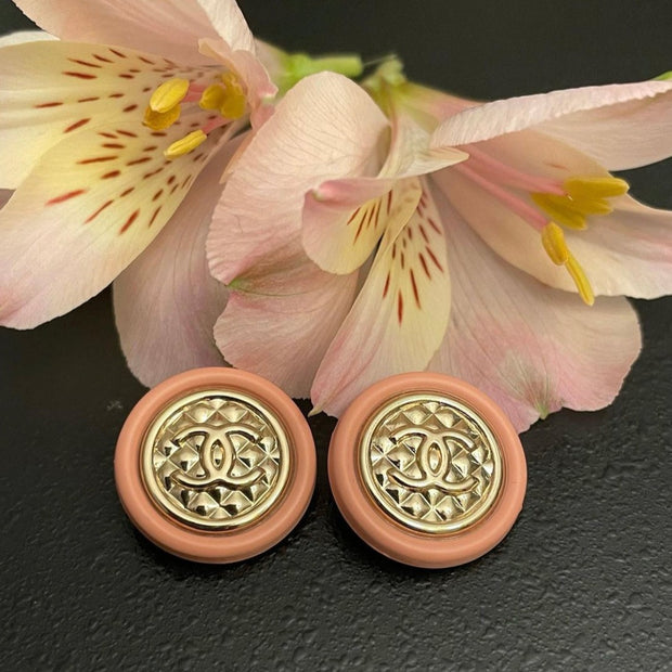 Pink and Gold Vintage Button Earrings