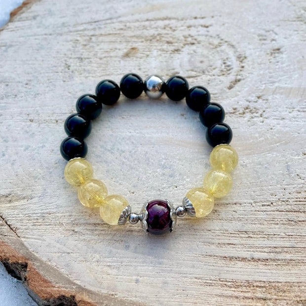 Obsidian, Citrine and Red Garnet Couples Bracelet