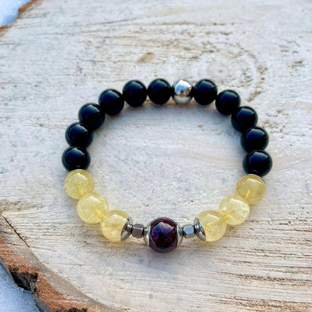 Obsidian, Citrine and Red Garnet Couples Bracelet