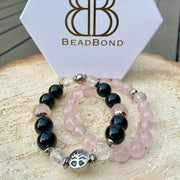 Rose Quartz, Clear Quartz, and Black Tourmaline Stack Bracelet