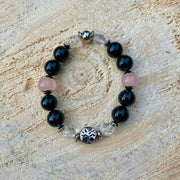 Rose Quartz, Clear Quartz, and Black Tourmaline Stack Bracelet