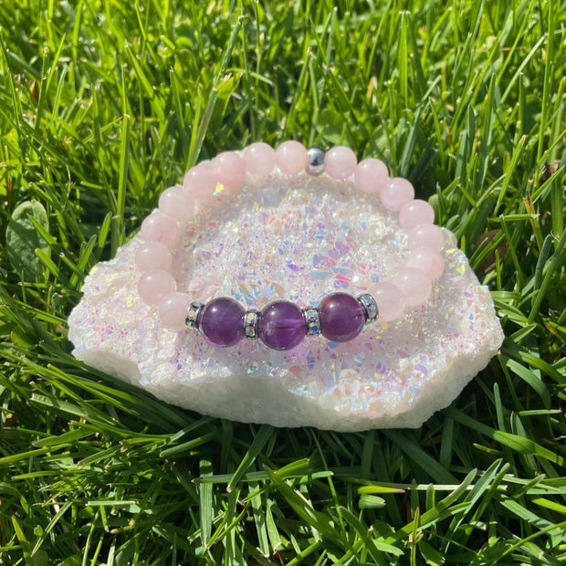 Rose Quartz and Amethyst Sparkle Bracelet
